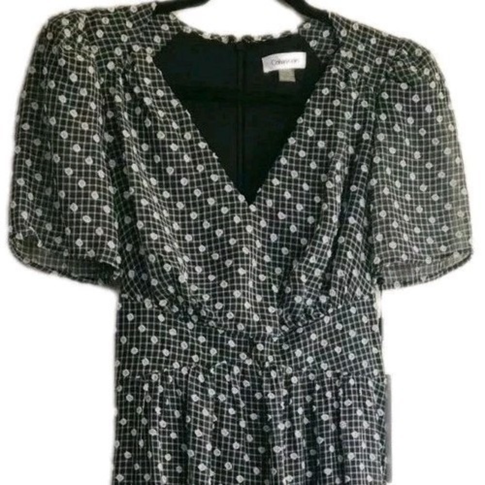 Calvin Klein  Dress Womens Size 4 Puffed Short Sleeve Maxi Vneck New Black White